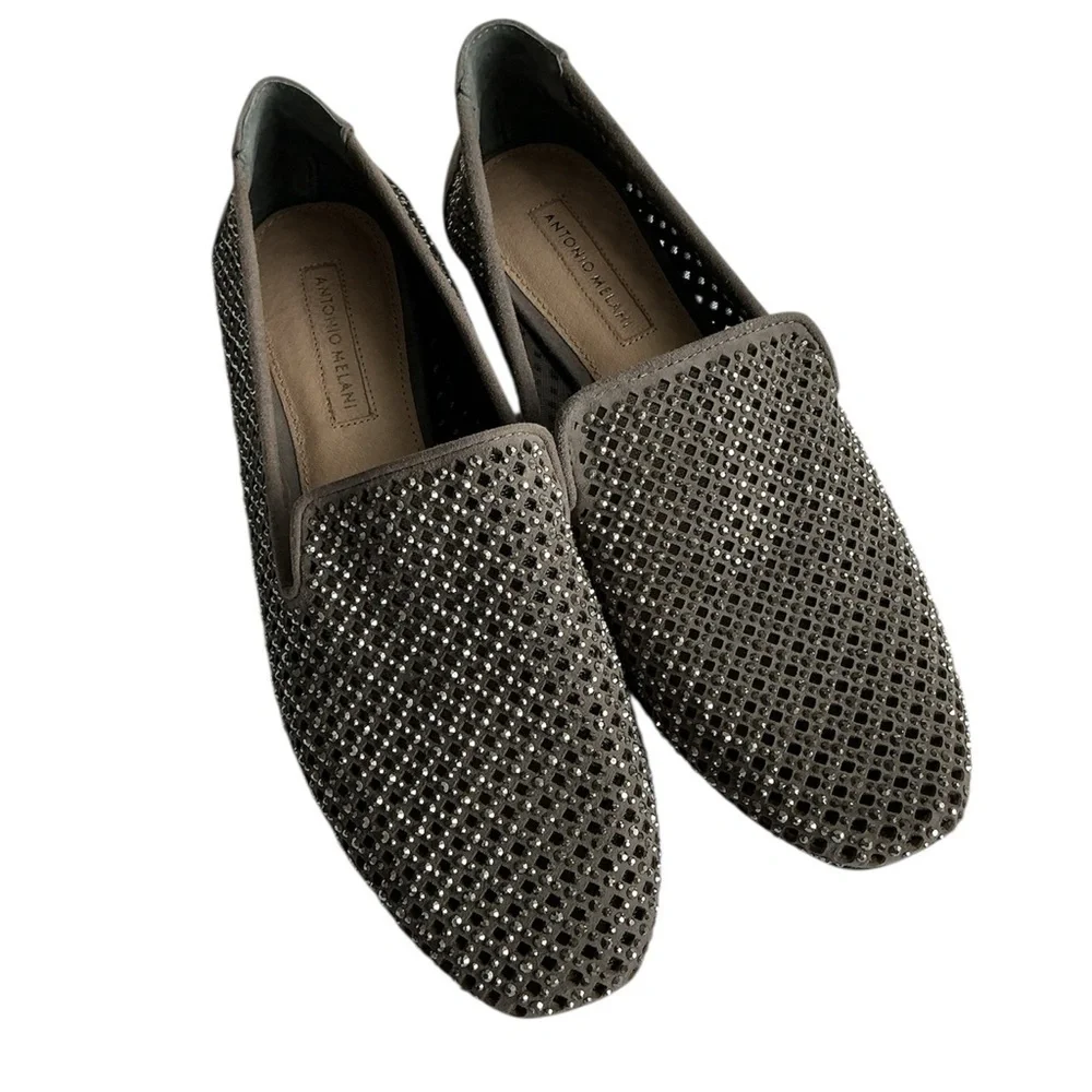 ANTONIO MELANI Black Studded Loafers shoes size 6